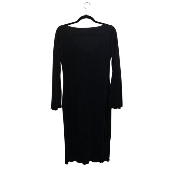 Vintage Luly K Sheer Black Midi Dress With Ruffle Front Bell Sleeves Sz L Witchy - Picture 13 of 16